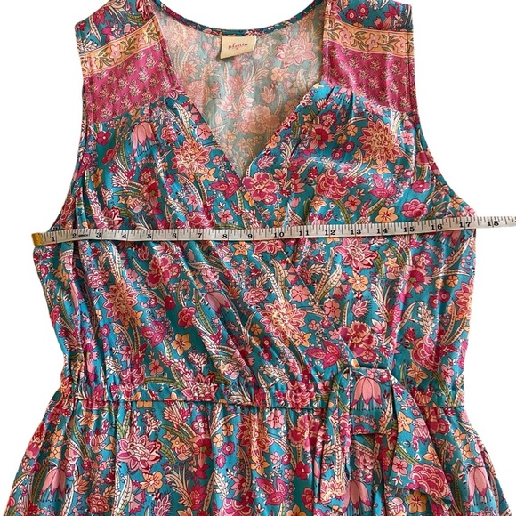 Anthropologie Floral Print Sleeveless Mini Dress Ruffle Trim V Neck Casual SZ M - Picture 6 of 9